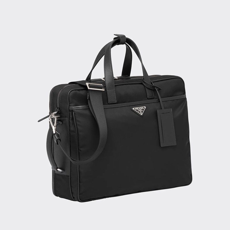 Prada 2VE015 Nylon And Saffiano Leather Briefcase In Black