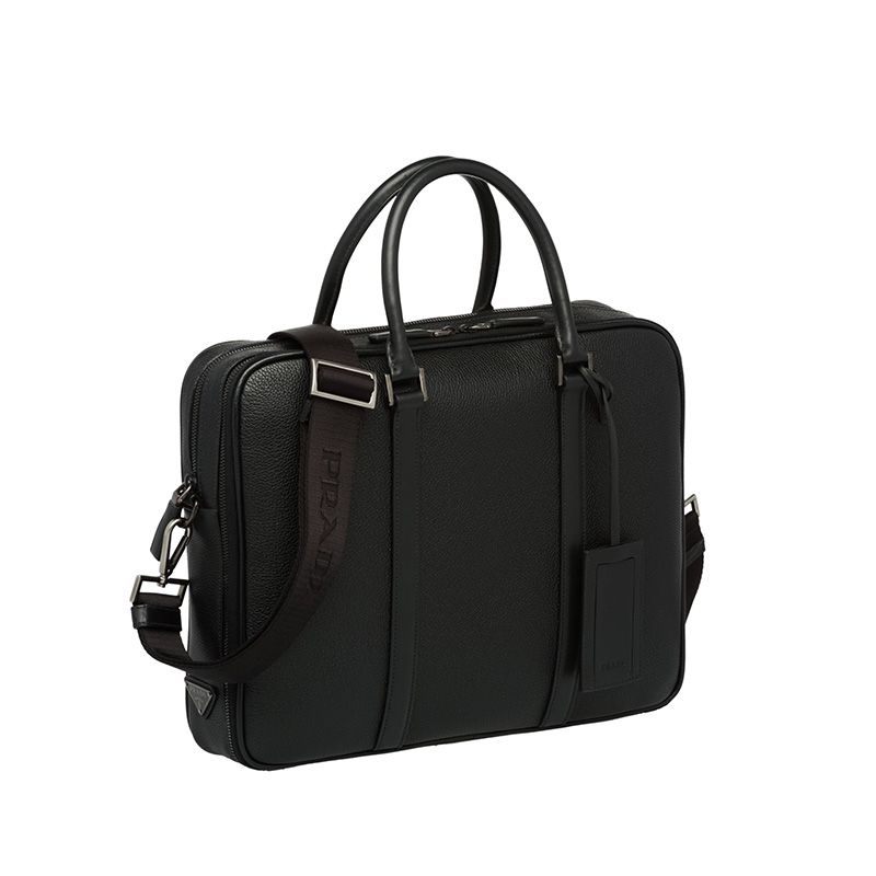 Prada 2VE366 Calf Leather Briefcase In Black