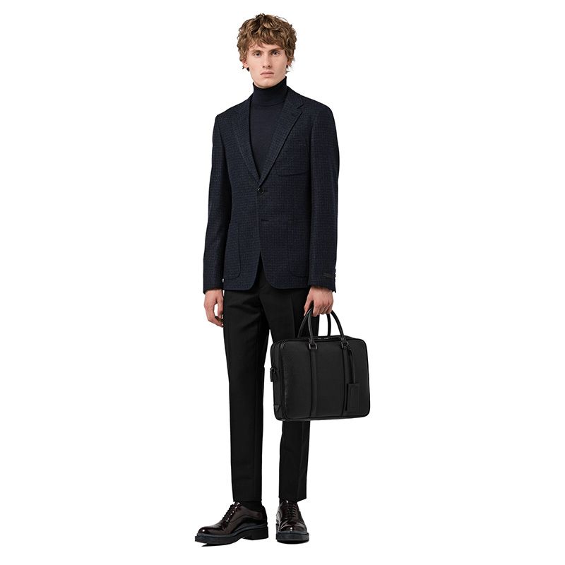 Prada 2VE366 Calf Leather Briefcase In Black