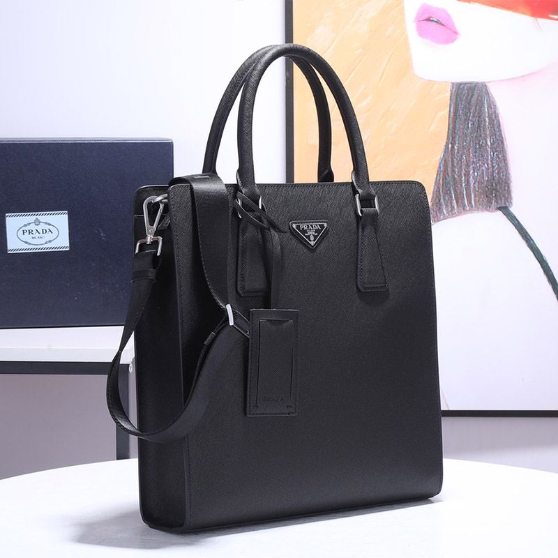 Prada 2VE367 Saffiano Leather Briefcase In Black