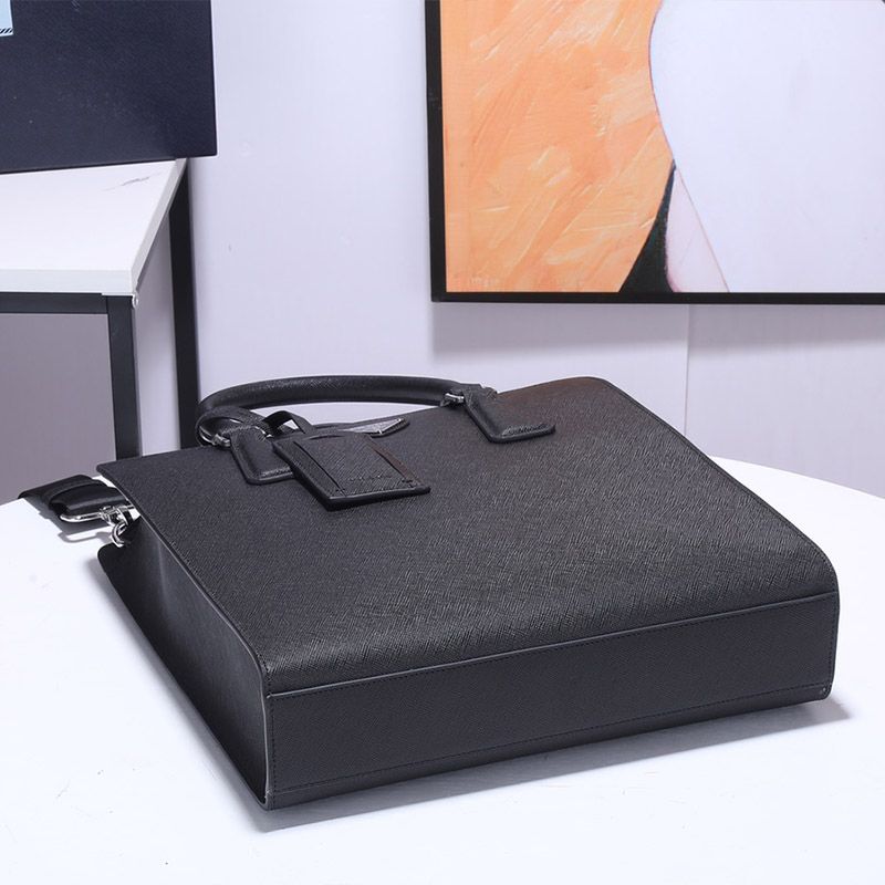 Prada 2VE367 Saffiano Leather Briefcase In Black