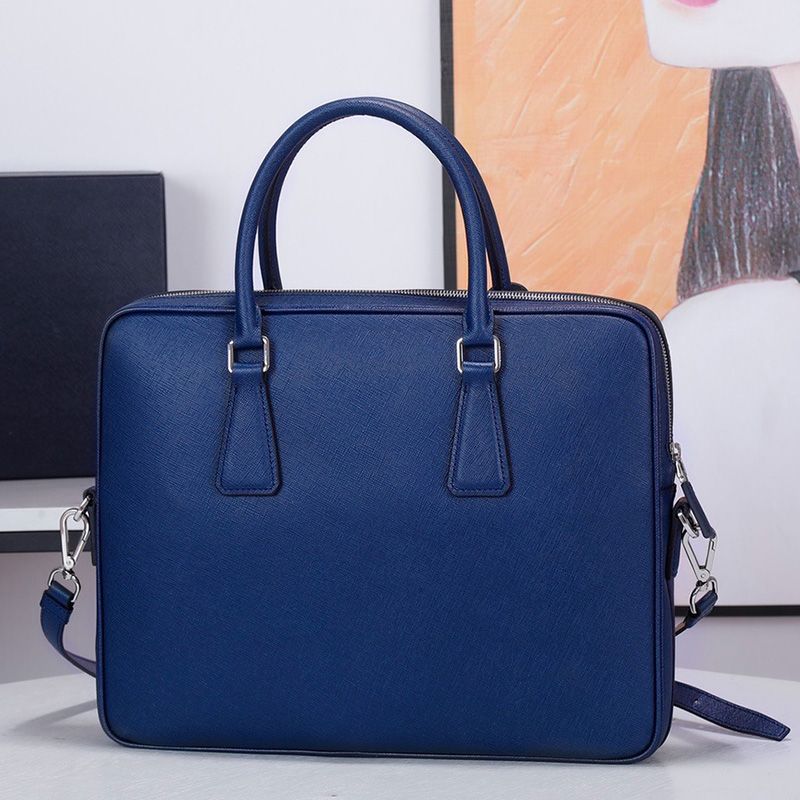 Prada 2VE368 Ribbon Saffiano Crocodile Pattern Briefcase In Blue