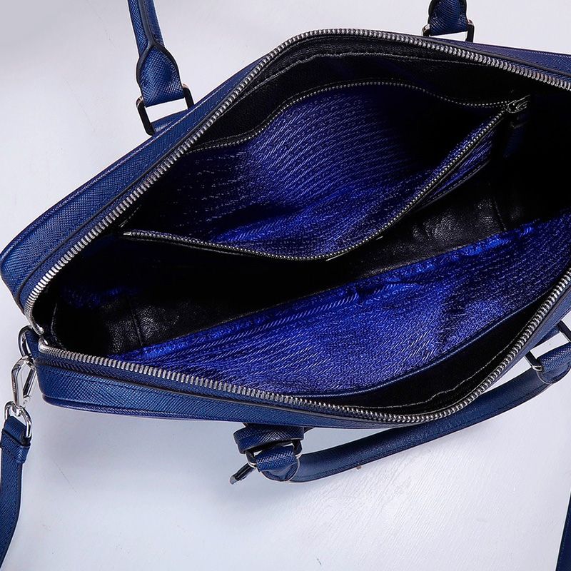 Prada 2VE368 Ribbon Saffiano Crocodile Pattern Briefcase In Blue