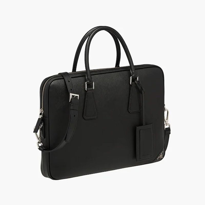 Prada 2VE368 Saffiano Leather Triangle Briefcase In Black