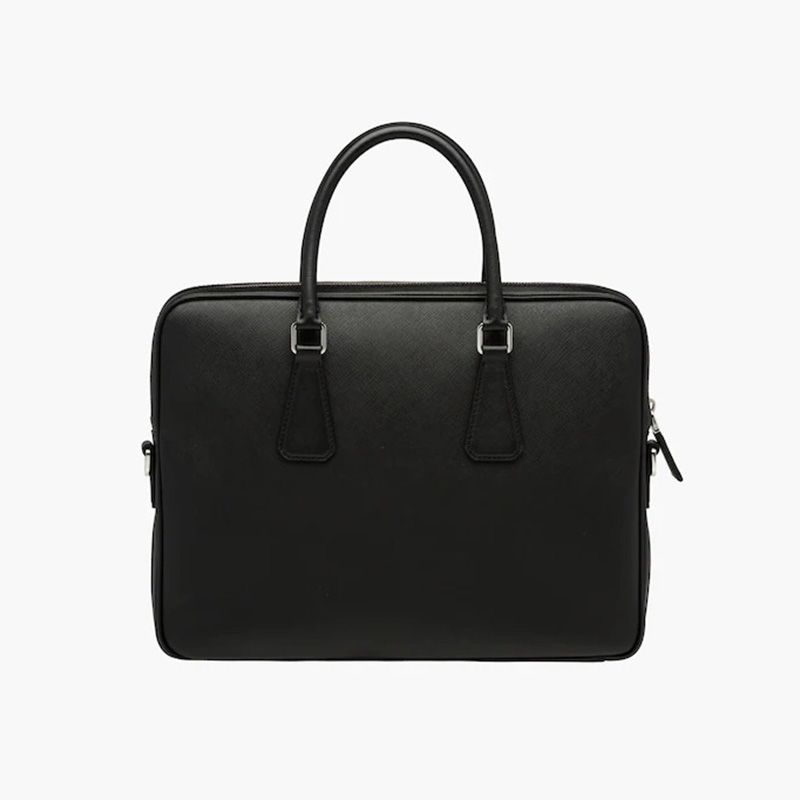 Prada 2VE368 Saffiano Leather Triangle Briefcase In Black