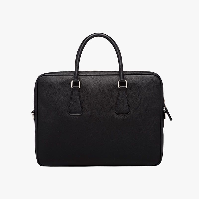 Prada 2VE368 Triangle Saffiano Leather Briefcase In Black