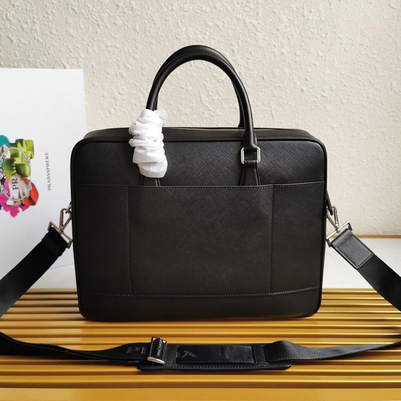 Prada 2VE891 Triangle Saffiano Leather Briefcase In Black