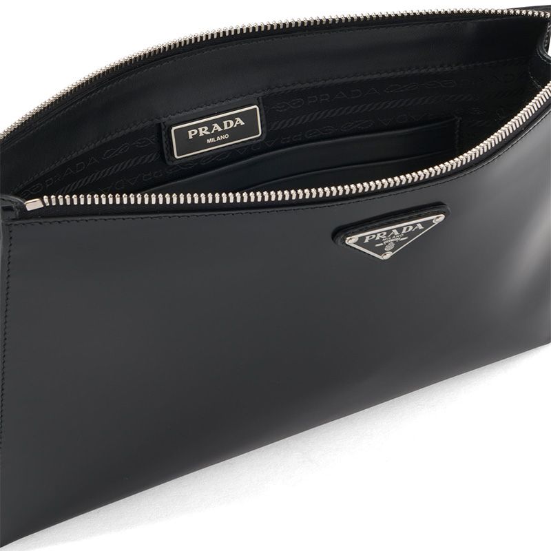 Prada 2VF030 Brushed Leather Pouch In Black