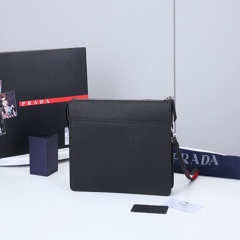 Prada 2VF032 Saffiano Leather Pouch In Black/Red