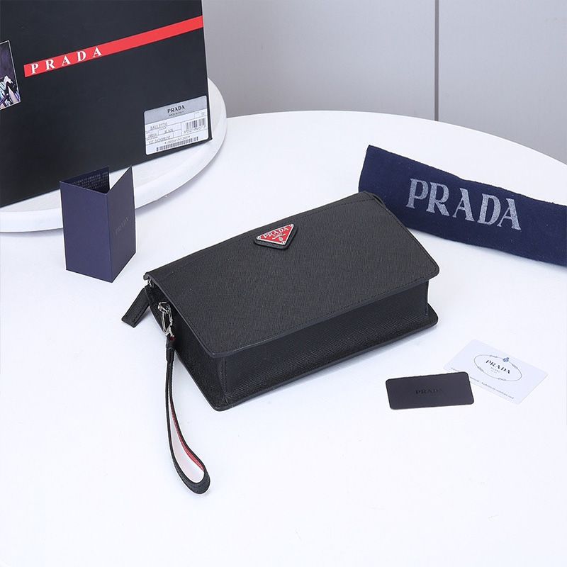 Prada 2VF032 Saffiano Leather Pouch In Black/Red