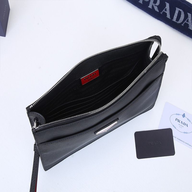 Prada 2VF032 Saffiano Leather Pouch In Black/Red