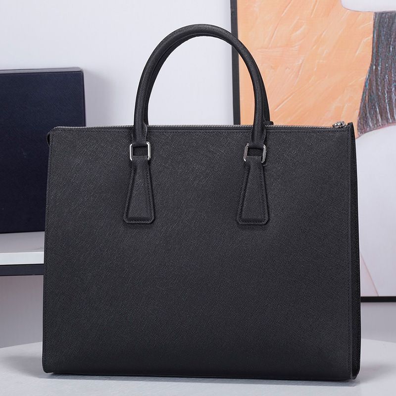 Prada 2VG020 Ribbon Saffiano Leather Briefcase In Black