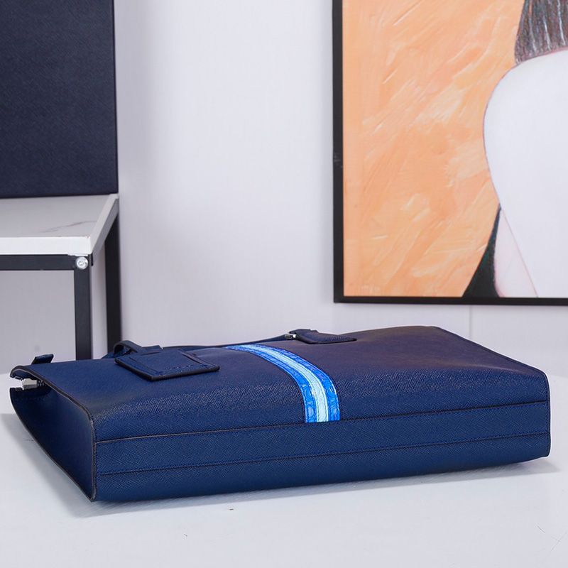 Prada 2VG020 Ribbon Saffiano Leather Briefcase In Blue