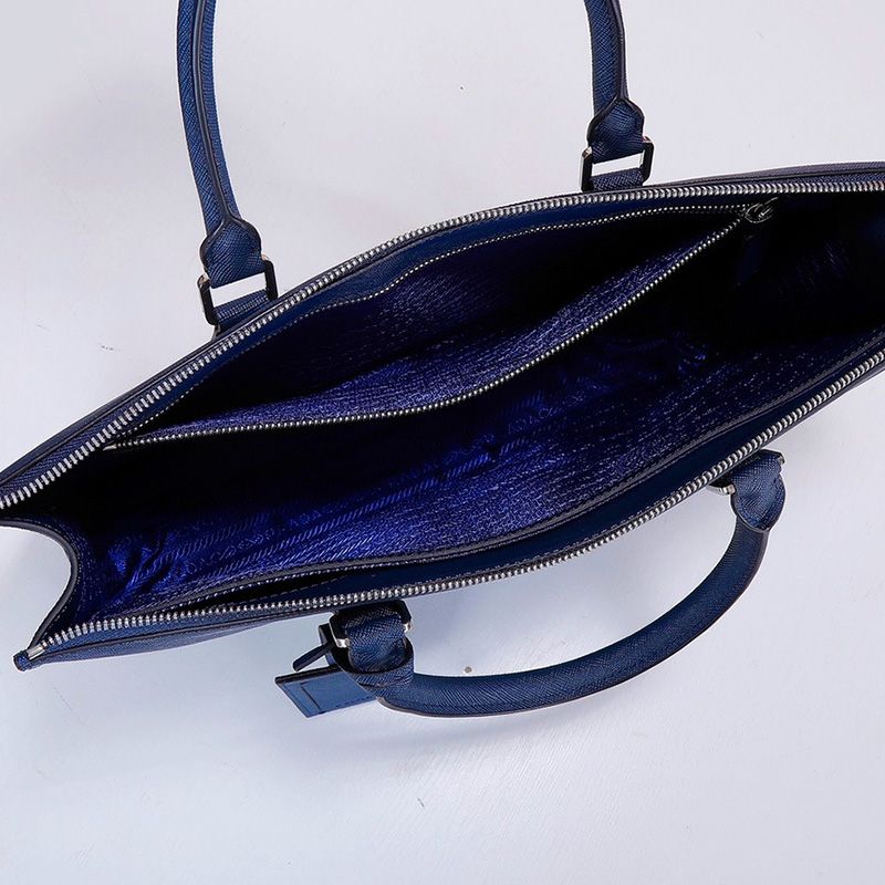 Prada 2VG020 Ribbon Saffiano Leather Briefcase In Blue