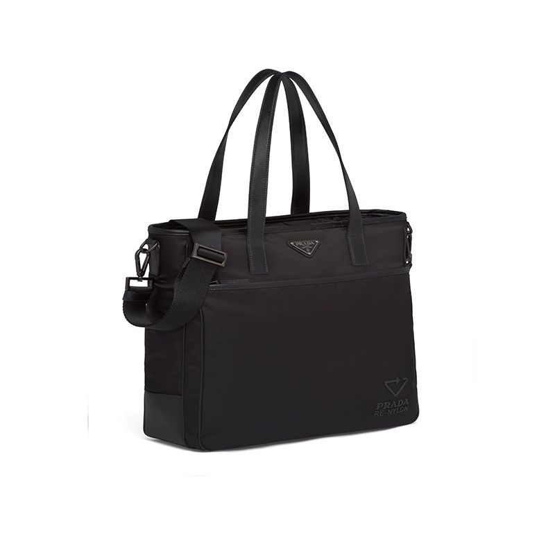 Prada 2VG032 Nylon And Saffiano Leather Tote In Black