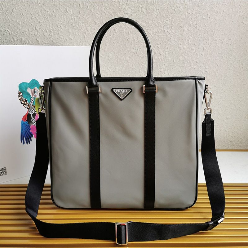 Prada 2VG034 Nylon Tote In Grey