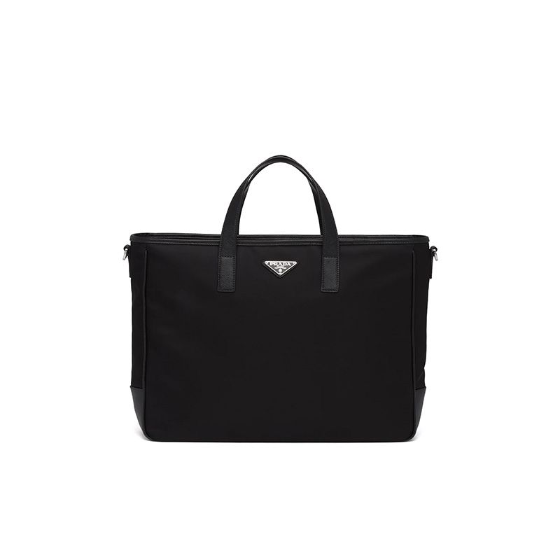 Prada 2VG064 Nylon And Saffiano Leather Tote In Black