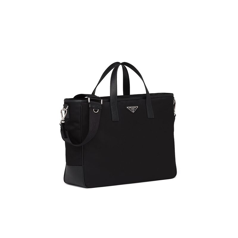 Prada 2VG064 Nylon And Saffiano Leather Tote In Black