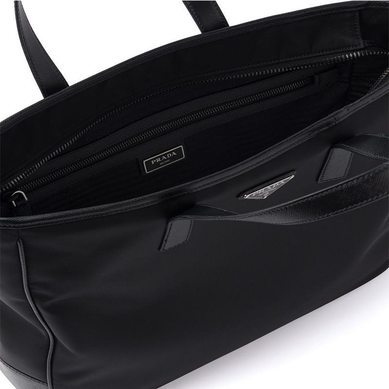 Prada 2VG064 Nylon And Saffiano Leather Tote In Black