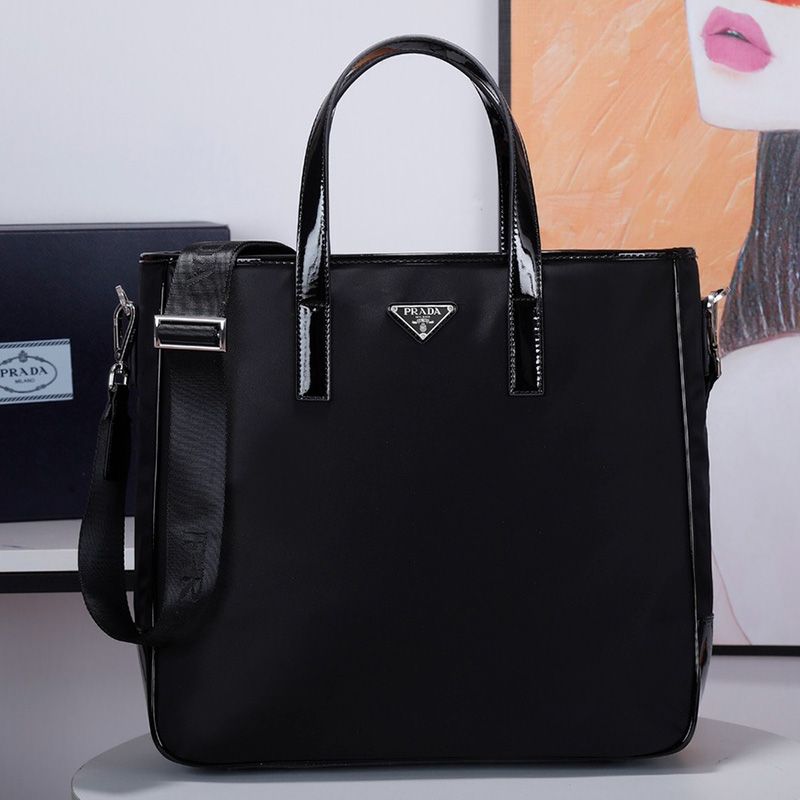 Prada 2VG064 Re-Nylon And Leather Tote In Black