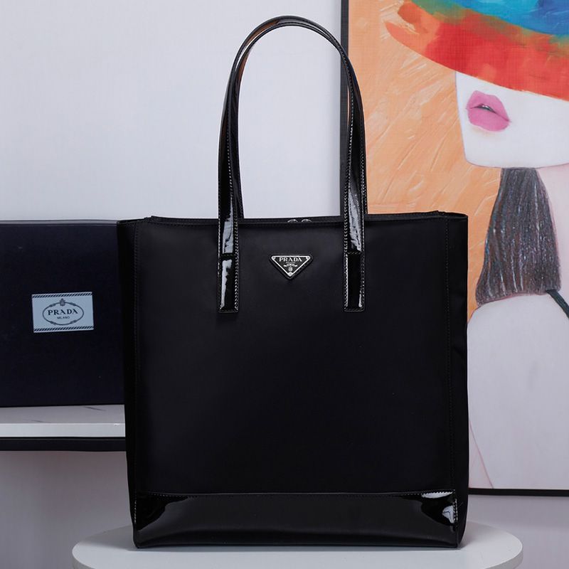 Prada 2VG071 Re-Nylon And Leather Tote In Black