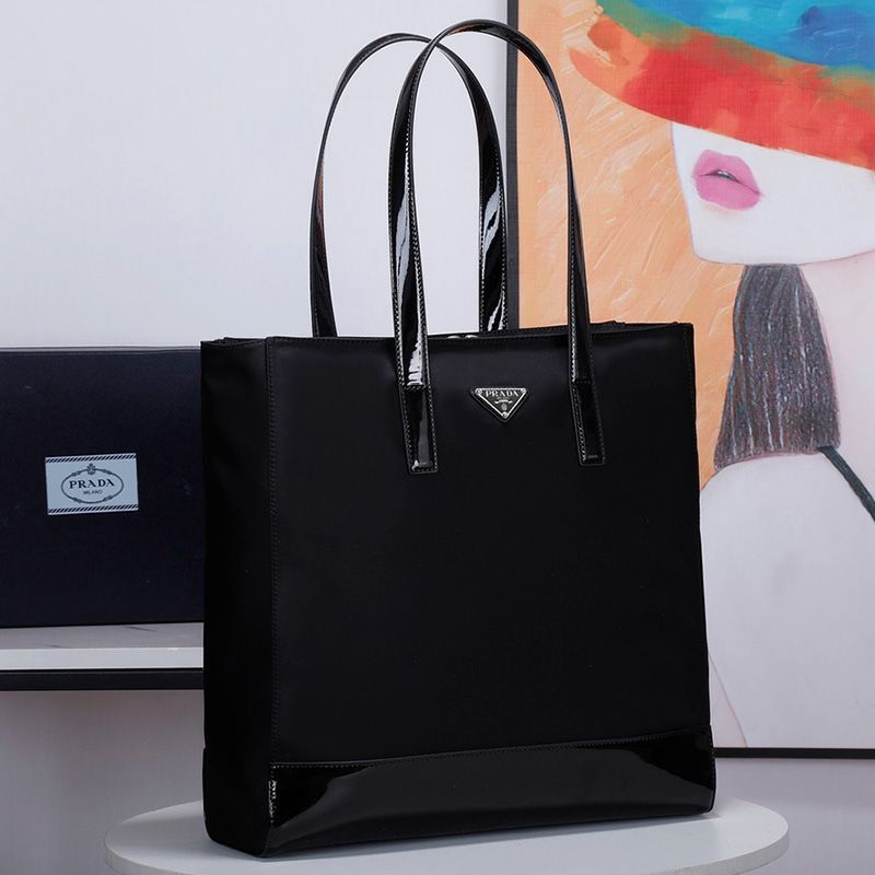 Prada 2VG071 Re-Nylon And Leather Tote In Black