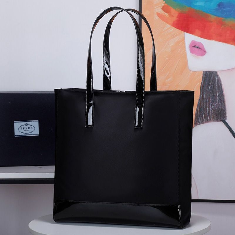 Prada 2VG071 Re-Nylon And Leather Tote In Black