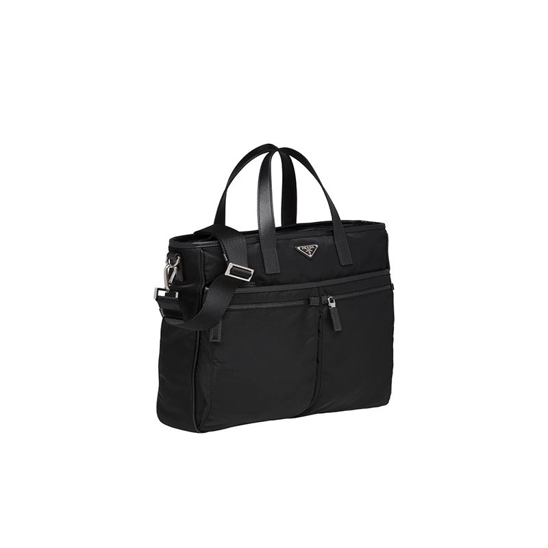 Prada 2VG860 Nylon And Saffiano Leather Tote In Black