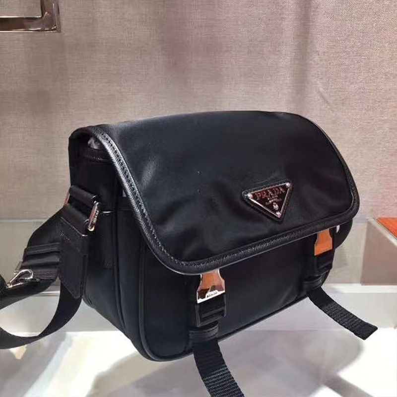 Prada 2VD034 Nylon And Saffiano Leather Bag In Black