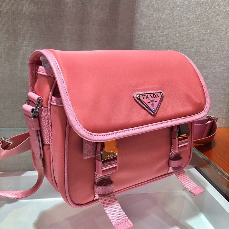 Prada 2VD034 Nylon And Saffiano Leather Bag In Pink