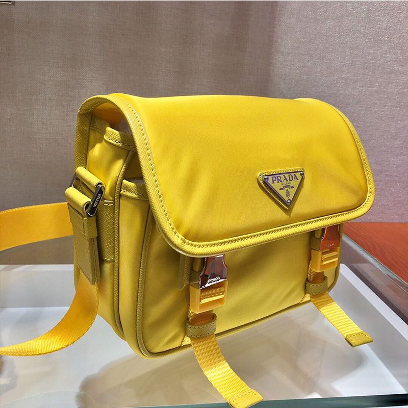 Prada 2VD034 Nylon And Saffiano Leather Bag In Yellow