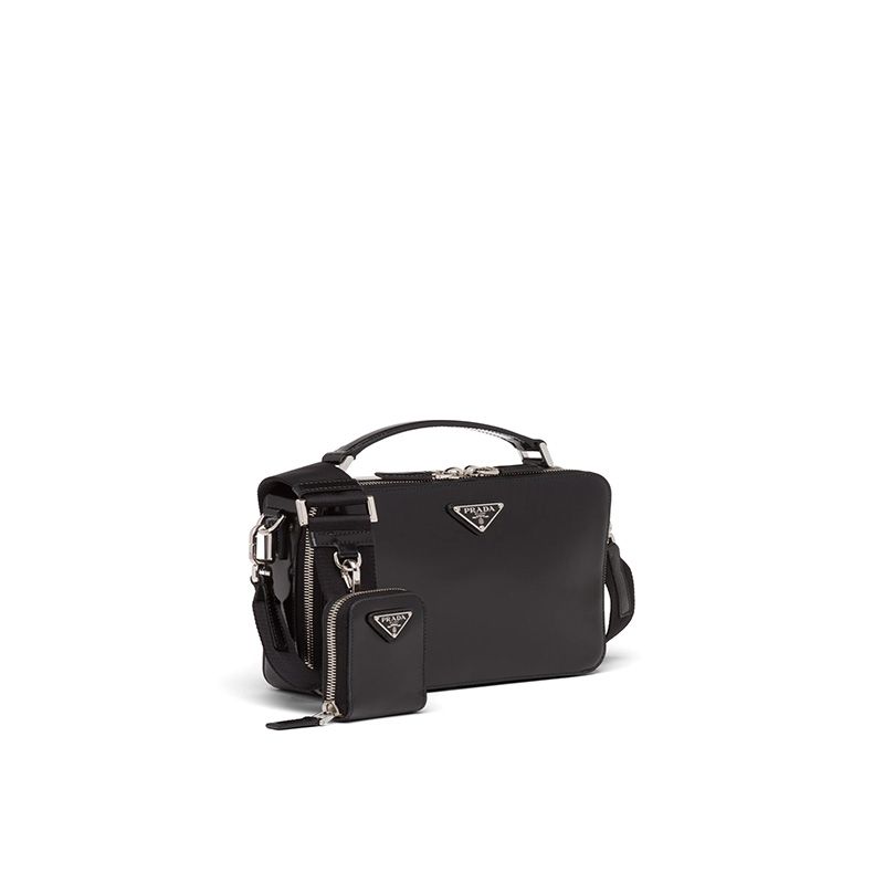 Prada 2VH069 Brushed Leather Brique Bag In Black