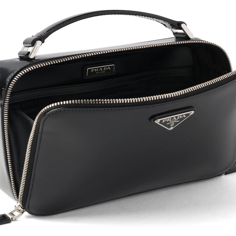 Prada 2VH069 Brushed Leather Brique Bag In Black