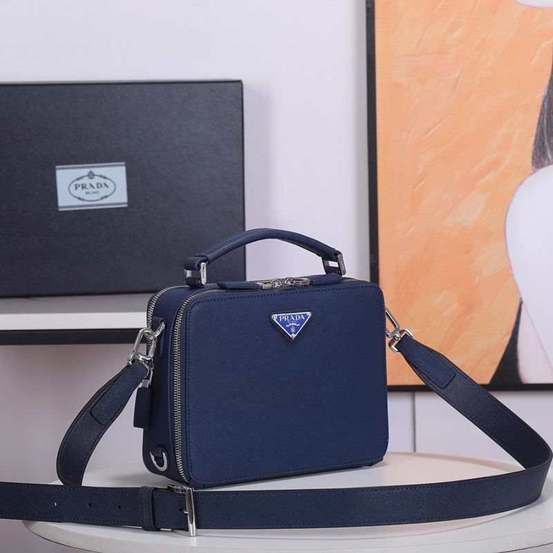 Prada 2VH069 Saffiano Leather Brique Bag In Blue