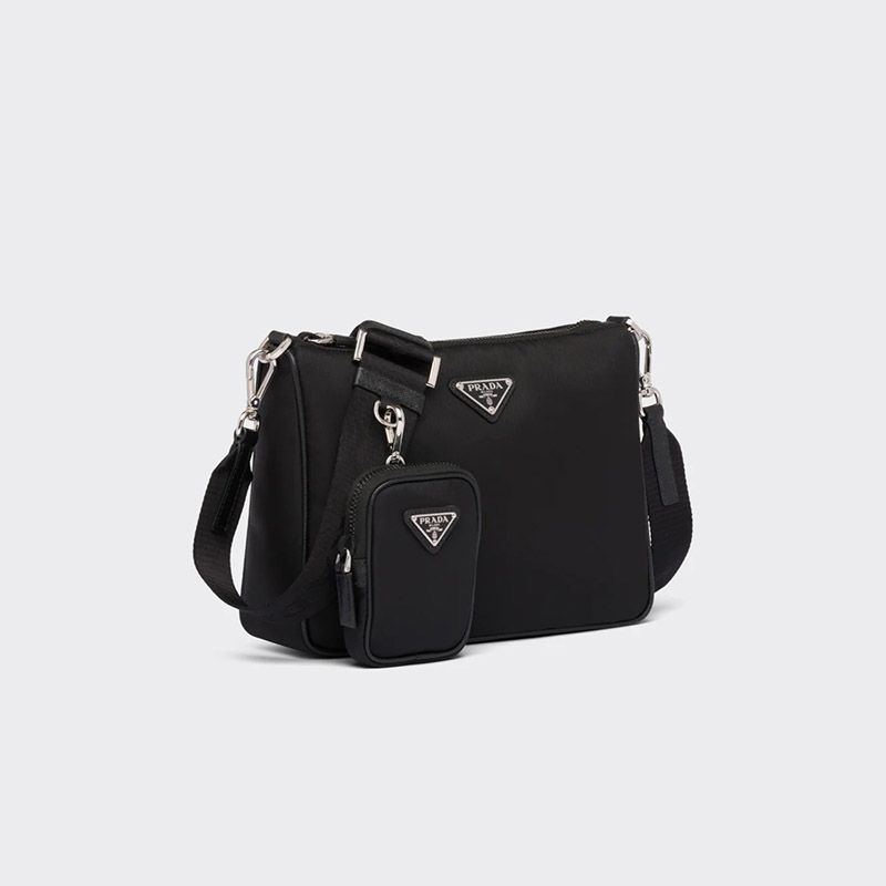 Prada 2VH113 Nylon and Saffiano Leather Shoulder Bag In Black