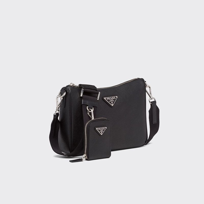 Prada 2VH113 Saffiano Leather Shoulder Bag In Black