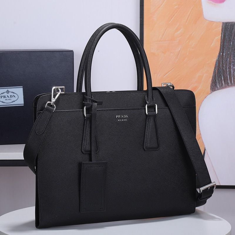 Prada 2VN006 Saffiano Leather Briefcase In Black