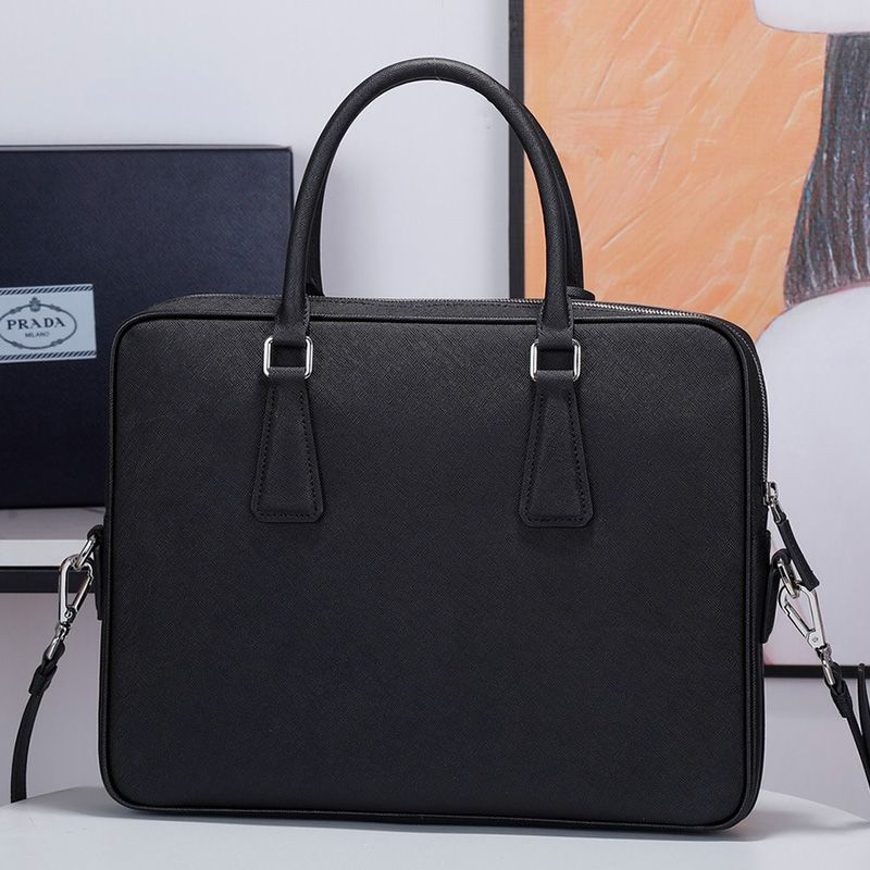 Prada 2VN006 Saffiano Leather Briefcase In Black