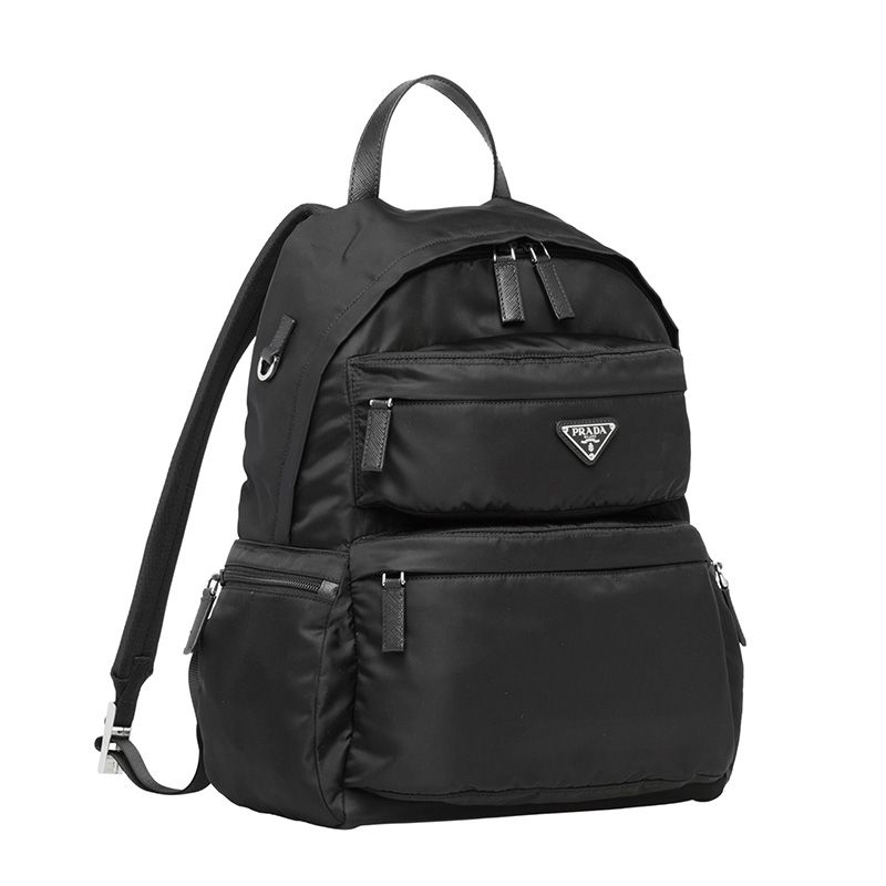 Prada 2VZ025 Triangle Nylon Backpack In Black