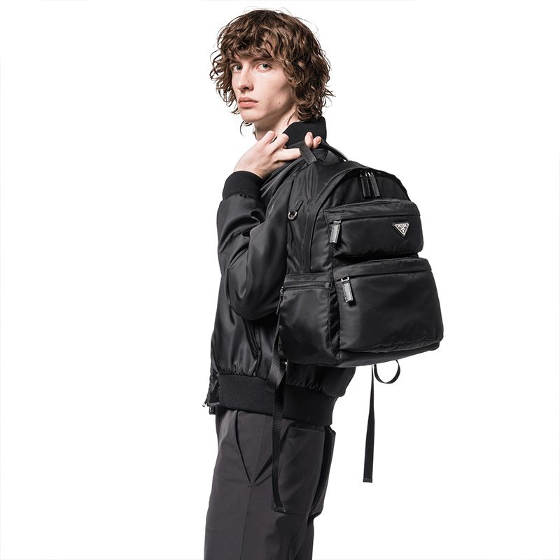 Prada 2VZ025 Triangle Nylon Backpack In Black