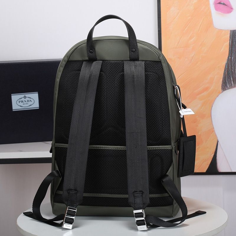 Prada 2VZ048 Nylon And Saffiano Leather Backpack In Green