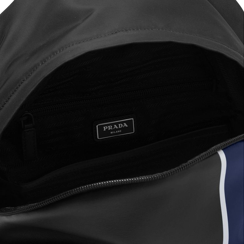 Prada 2VZ066 Stripe Nylon Backpack In Black/Blue