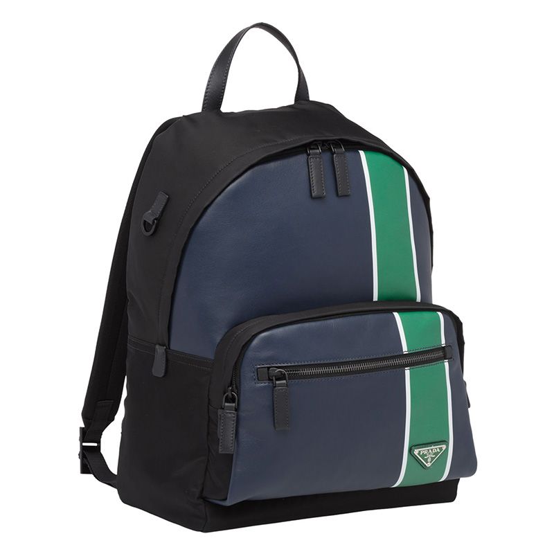 Prada 2VZ066 Stripe Nylon Backpack In Black/Green