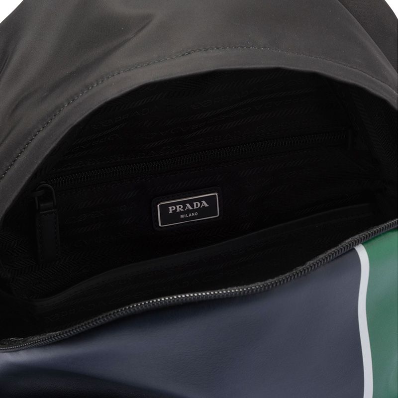 Prada 2VZ066 Stripe Nylon Backpack In Black/Green