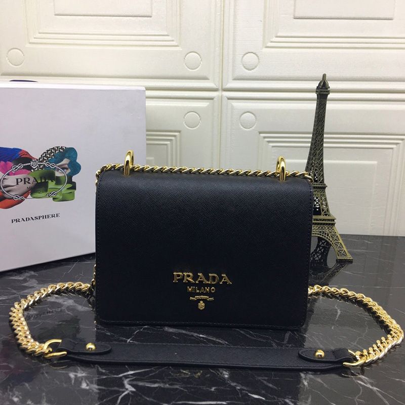 Prada 1BD133 Calf Leather Shoulder Bag In Black