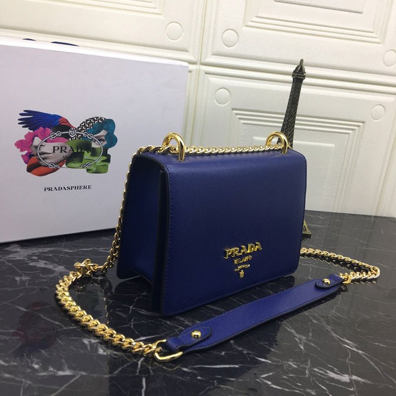 Prada 1BD133 Calf Leather Shoulder Bag In Blue