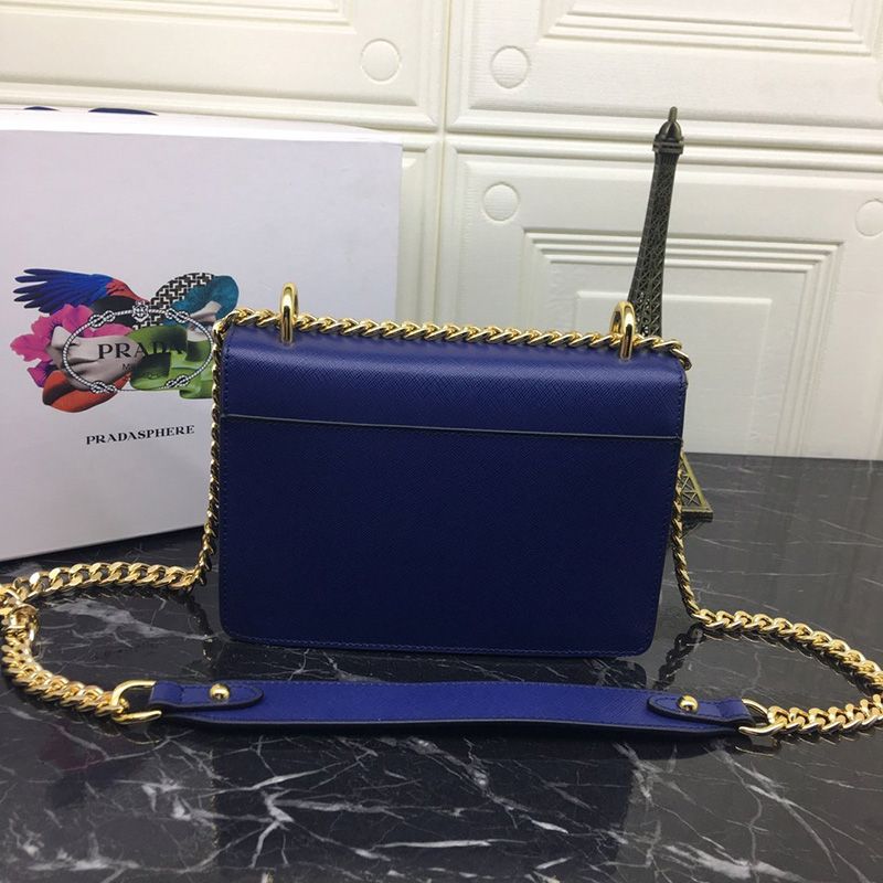 Prada 1BD133 Calf Leather Shoulder Bag In Blue