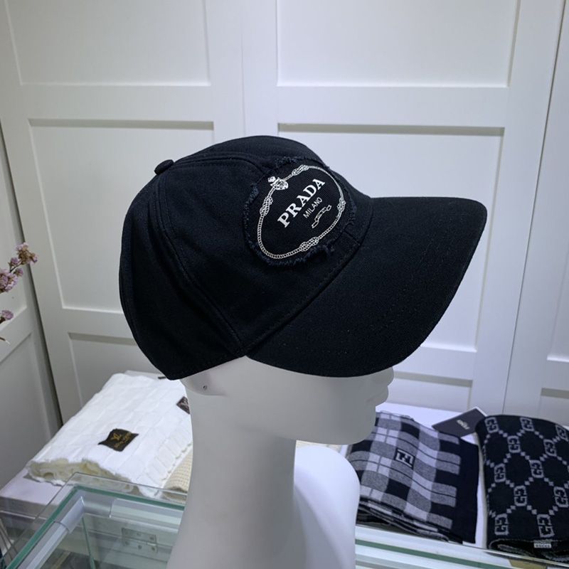 Prada Canvas Baseball Cap With Logo In Black/White