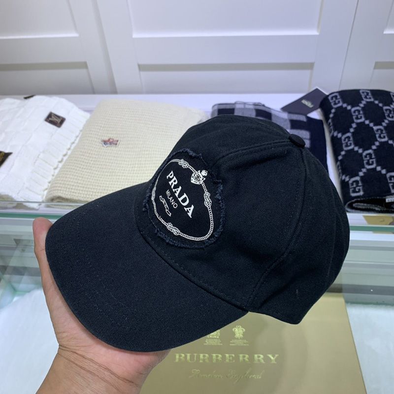 Prada Canvas Baseball Cap With Logo In Black/White