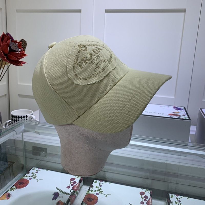 Prada Canvas Baseball Cap With Logo In Beige